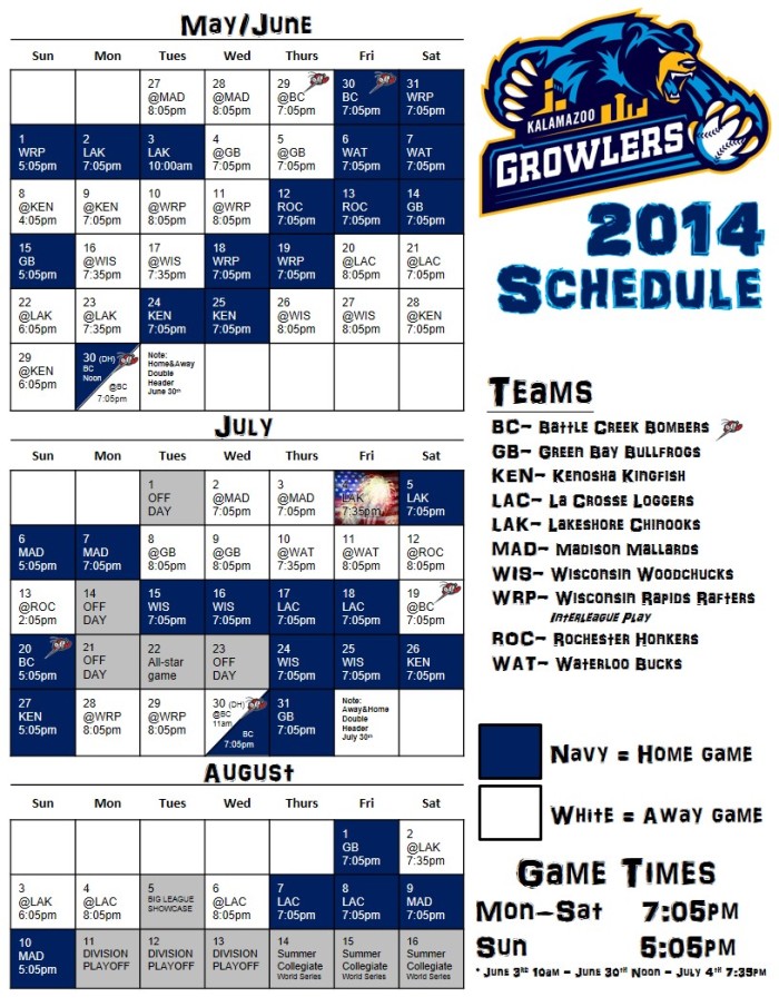 Growlers 2014 Schedule