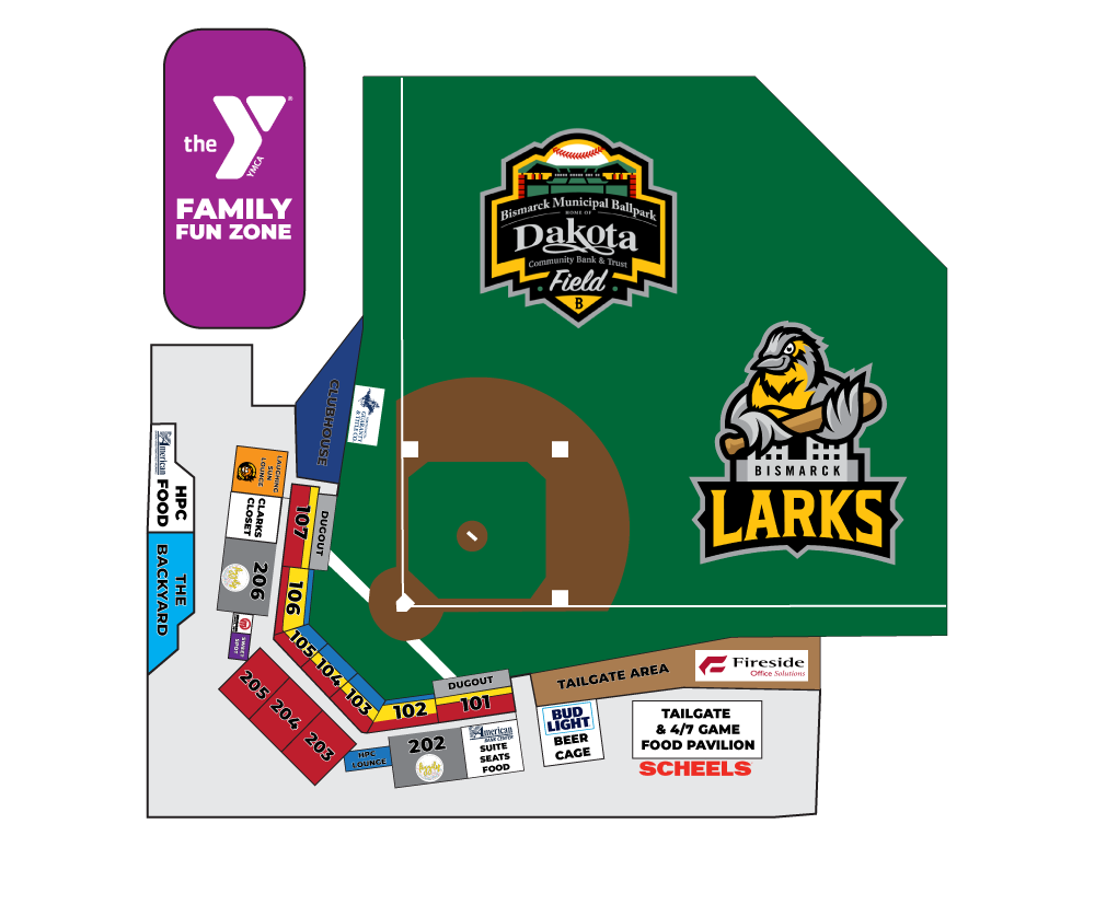 Bismarck Larks ballpark seating map, ticket seating map for bismarck larks